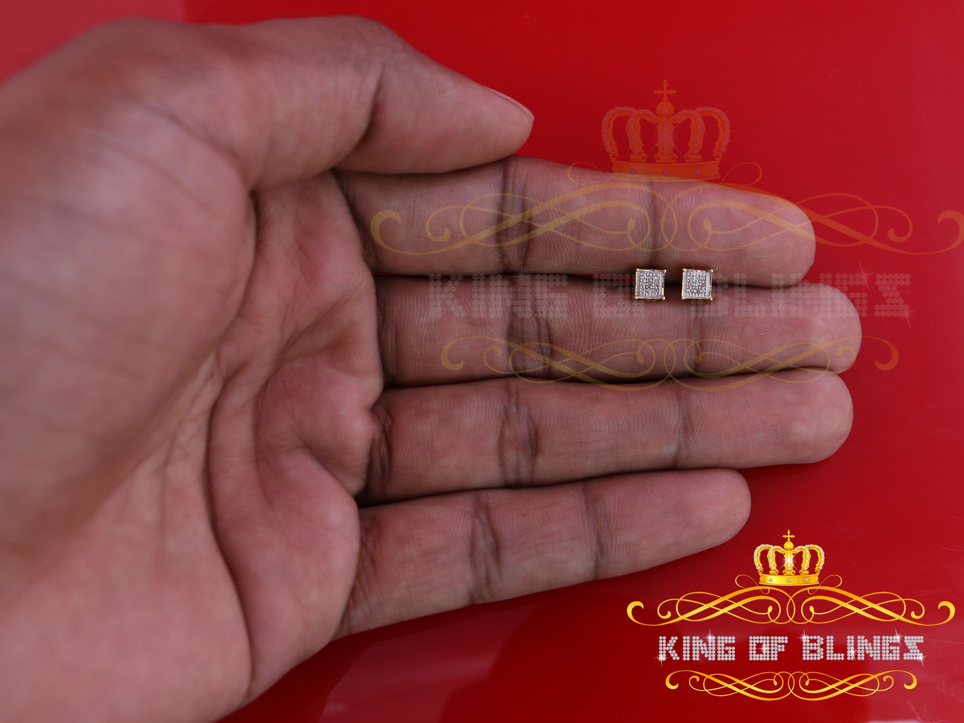 King of Blings-925 Sterling Silver 0.05ct Genuine Diamond Women's & Men's Yellow Square Earring KING OF BLINGS
