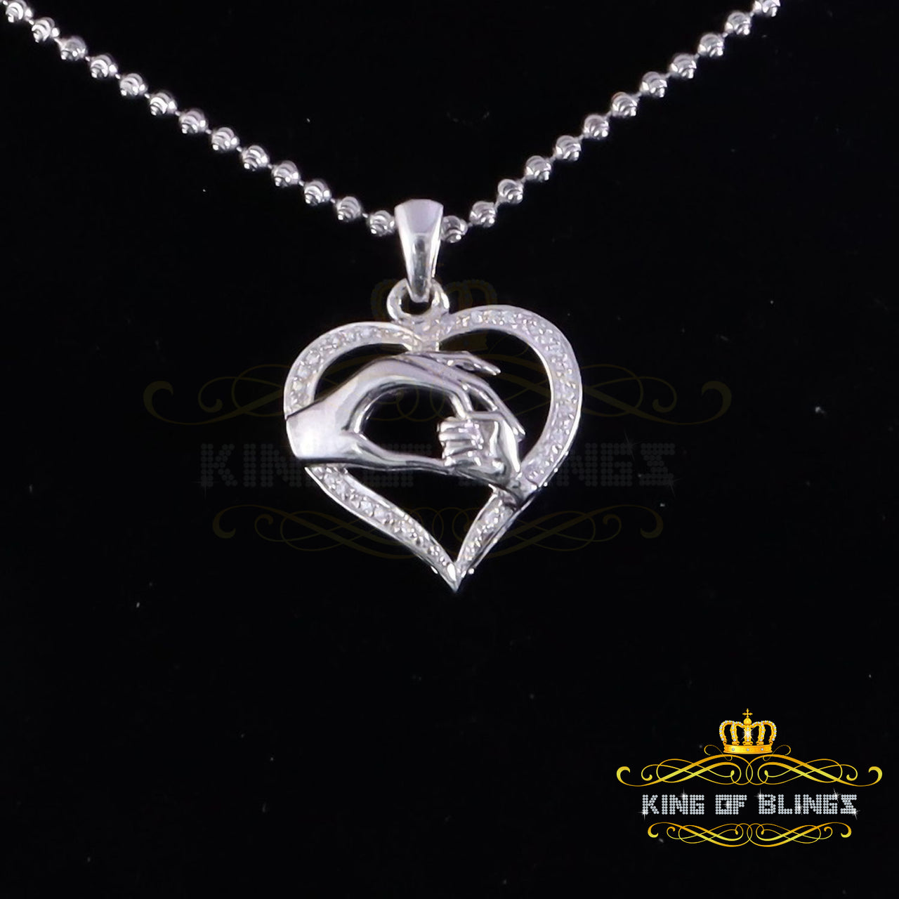 King Of Bling's White Silver 0.20ct Cubic Zirconia Heart MOTHER CARING Pendant for Mothers Day