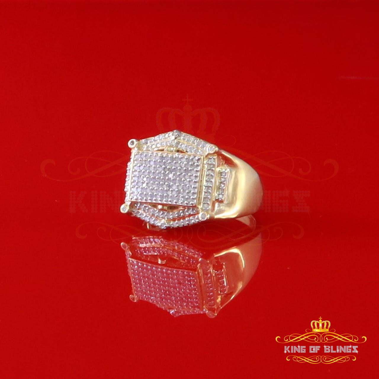 King Of Bling's 0.66 CT Real Diamond Men's 925 Sterling Silver Yellow Ring Size 11 Square Shape