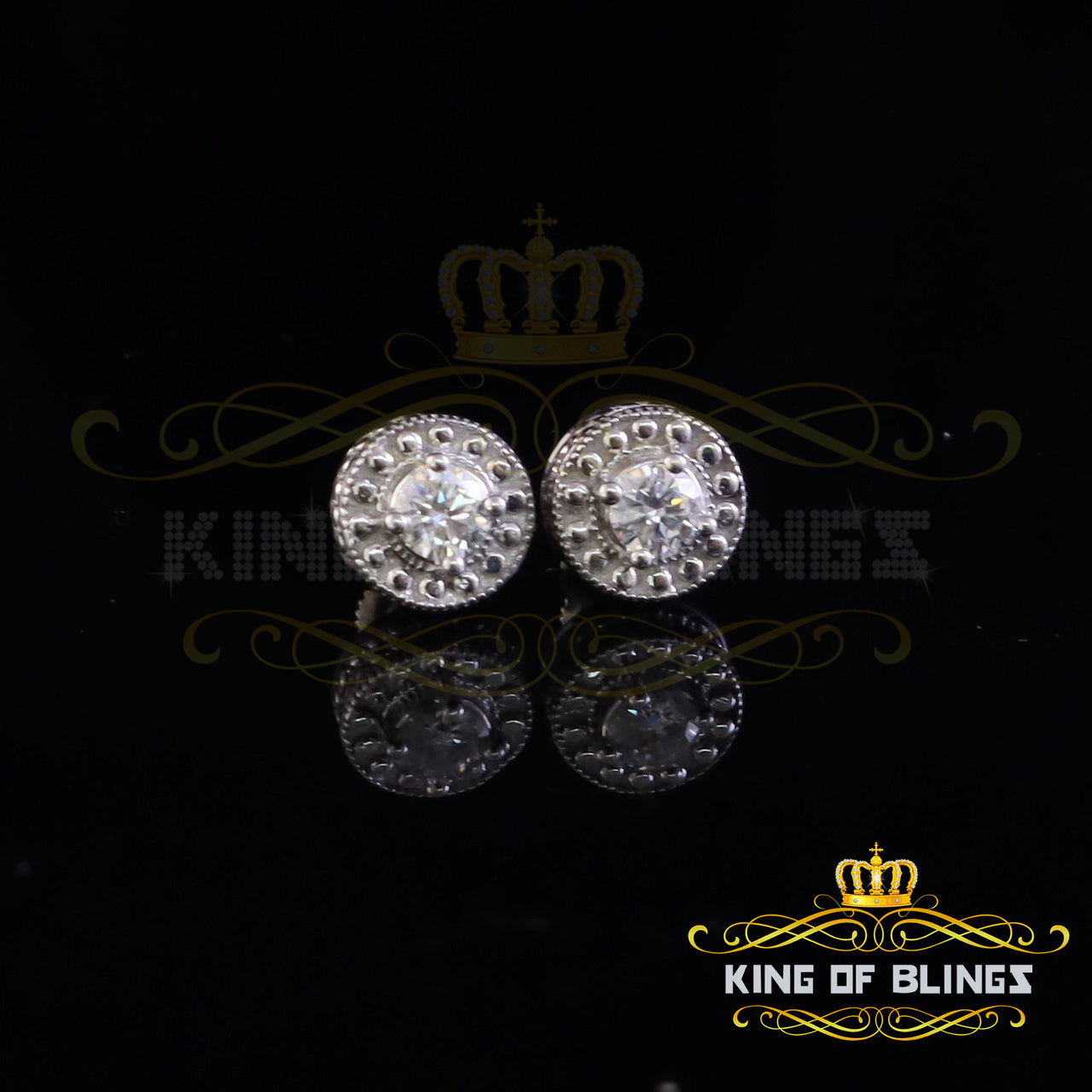 King of Bling's New 925 Silver White 0.50ct VVS D Moissanite Round Men's / Womens Stud Earrings
