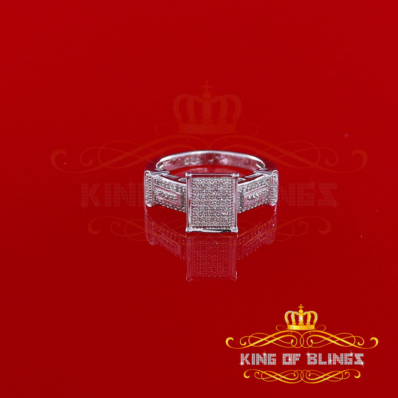 King Of Bling's 925 Sterling White Silver Square Ring Size 7 With 0.20CT Real Diamond For Womens