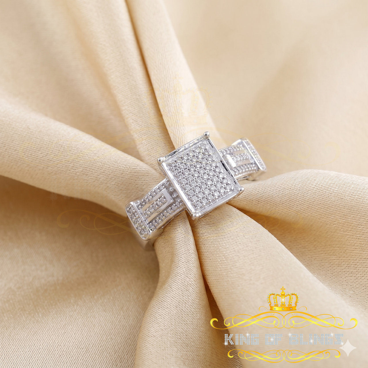 King Of Bling's 925 Sterling White Silver Square Ring Size 7 With 0.20CT Real Diamond For Womens