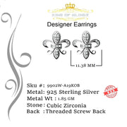 King of Blings- White 0.35ct Cubic Zirconia 925 Silver Men's & Women's Fleur de Lis Earrings KING OF BLINGS