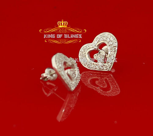 King of Blings- 1.26ct Cubic Zirconia 925 White Sterling Silver Women's Hip Hop Heart Earrings KING OF BLINGS