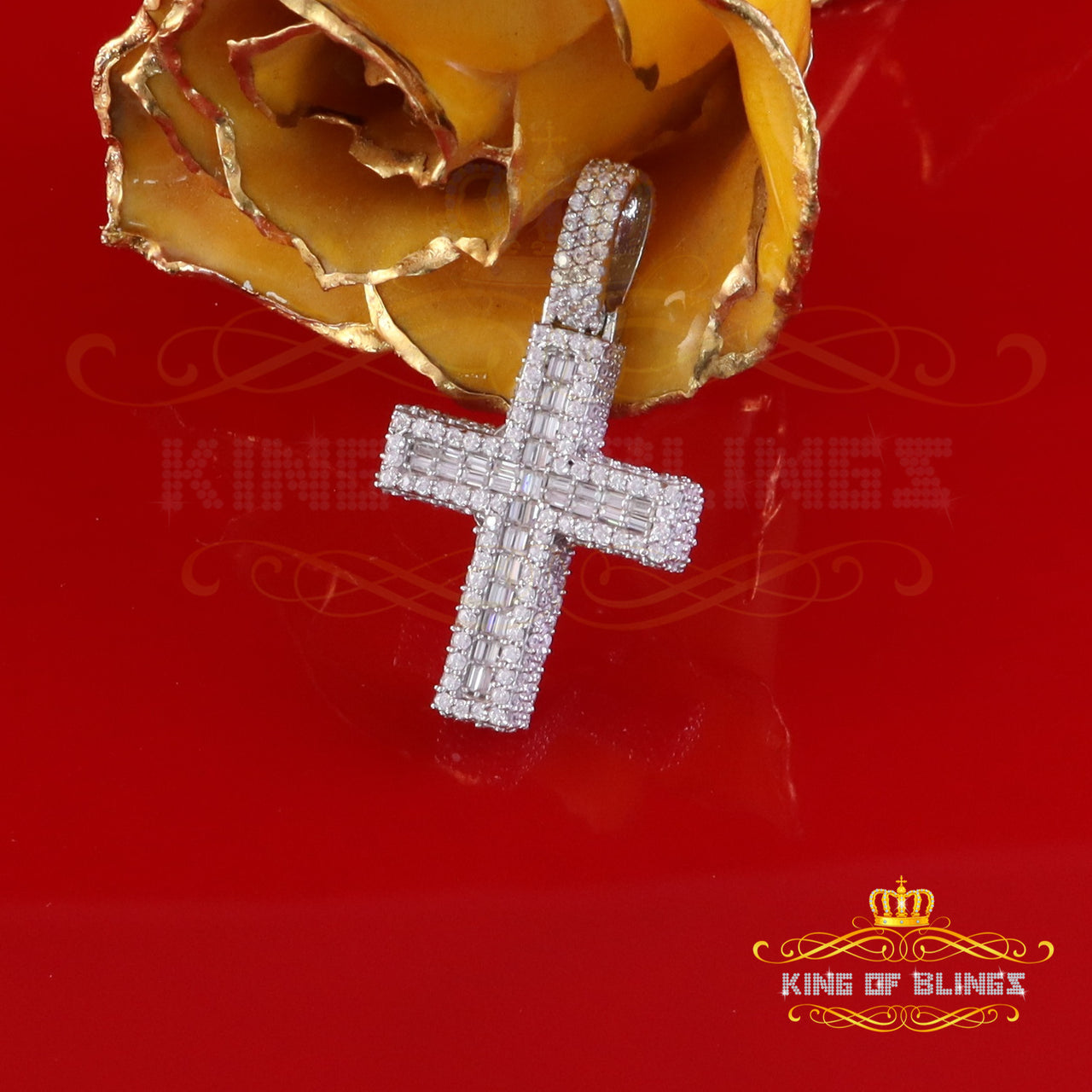 King Of Bling's 925 Sterling White Silver 4.50ct VVS D Clr Moissanite Cross Pendant Men/ Womens KING OF BLINGS