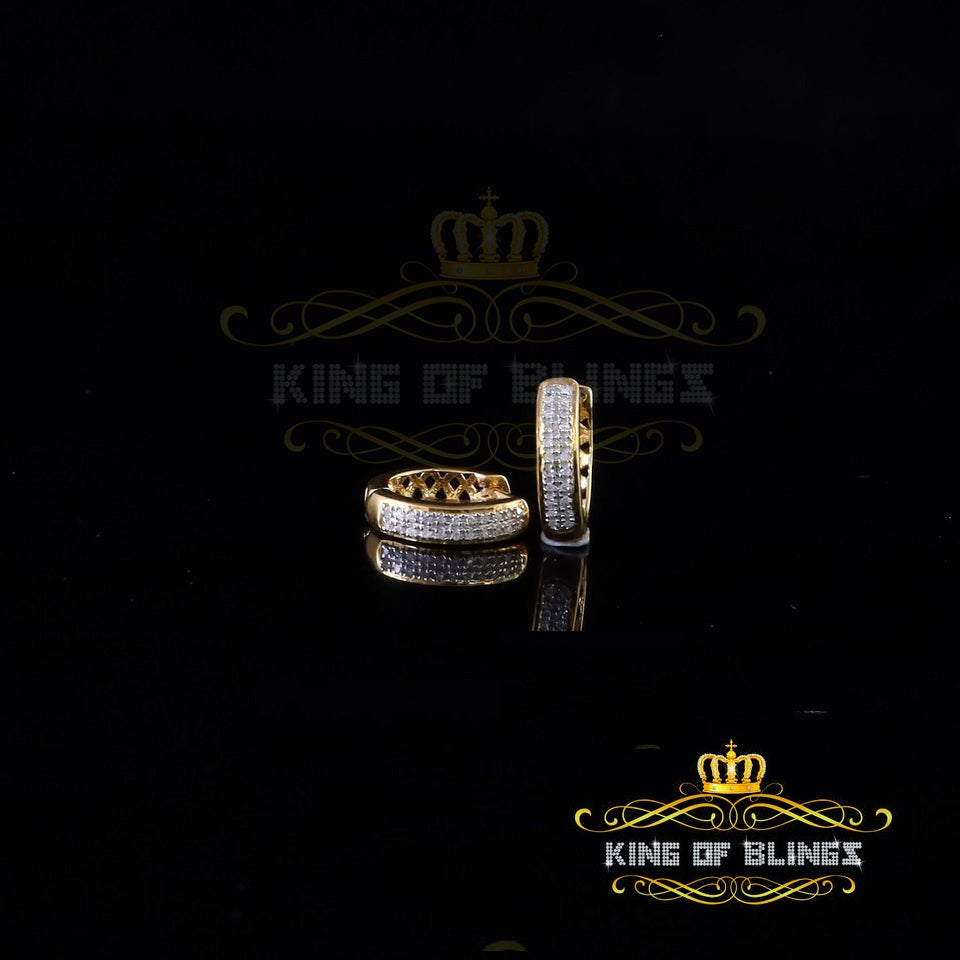 King of Blings-0.15ct Diamond 925 Sterling Silver Yellow Hoop Stud Earrings For Men's / Women's
