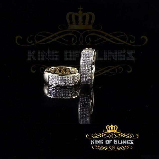 King of Blings-0.15ct Diamond Sterling Silver Yellow H oop Stud Earrings For Men's / Women's