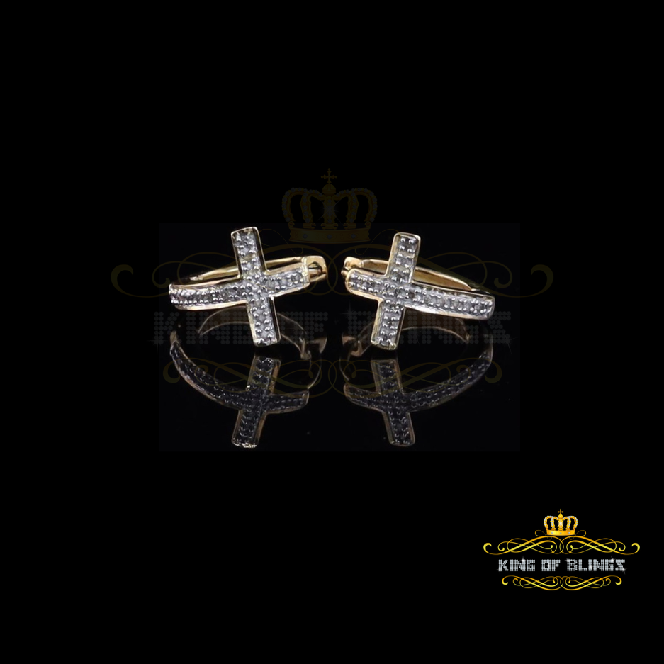 King of Blings-0.15ct Diamond 925 Sterling Silver Yellow Hoop Stud cross Earring For Men /Women