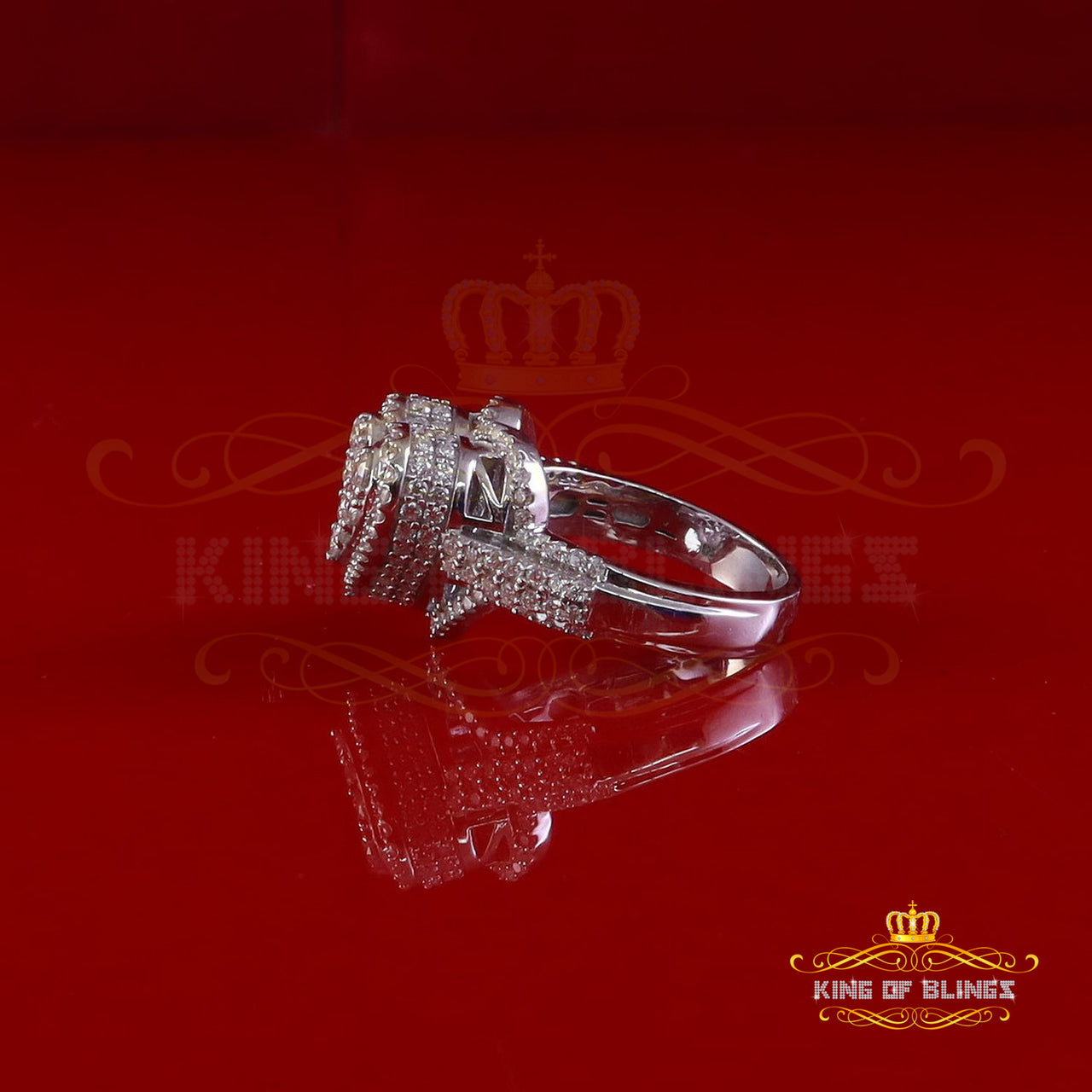 King of Bling's 2.50CT Women's 925 Silver White VVS 'D' Moissanite 3D Double Heart Ring Size 7