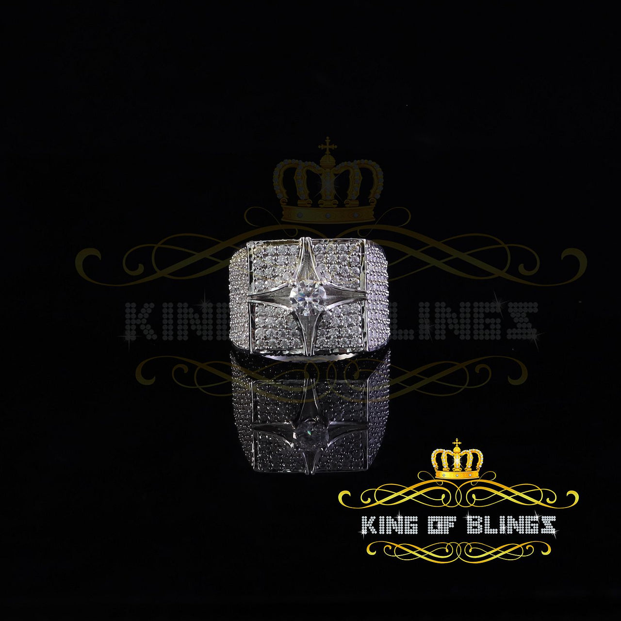 King of Bling's 925 White Sterling Silver 7.00ct VVS 'D' Moissanite Square Men's Rings Size 10