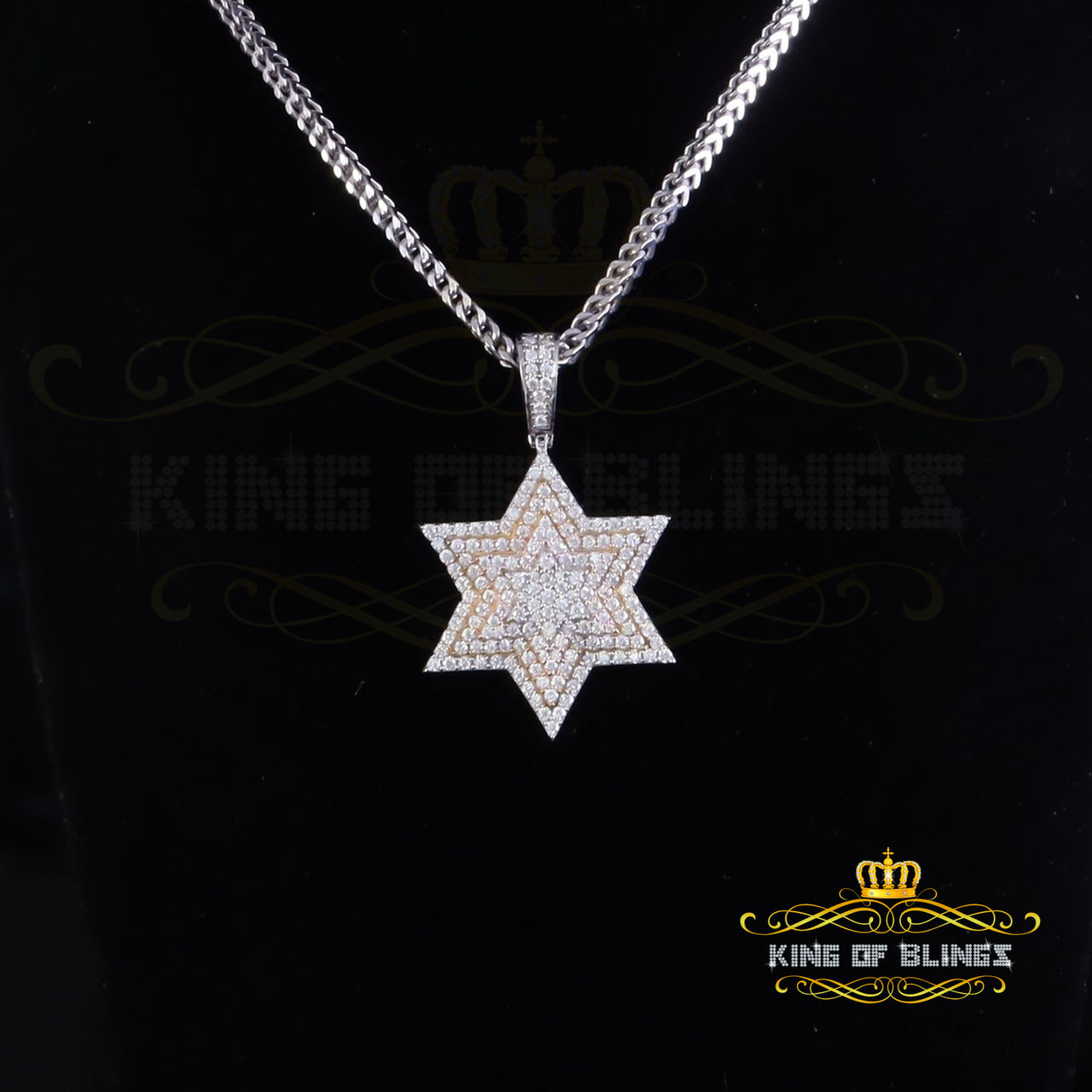 King Of Bling's 925 Silver White Six Pointed Star of David Pendant Men's 2.50ct VVS Moissanite KING OF BLINGS