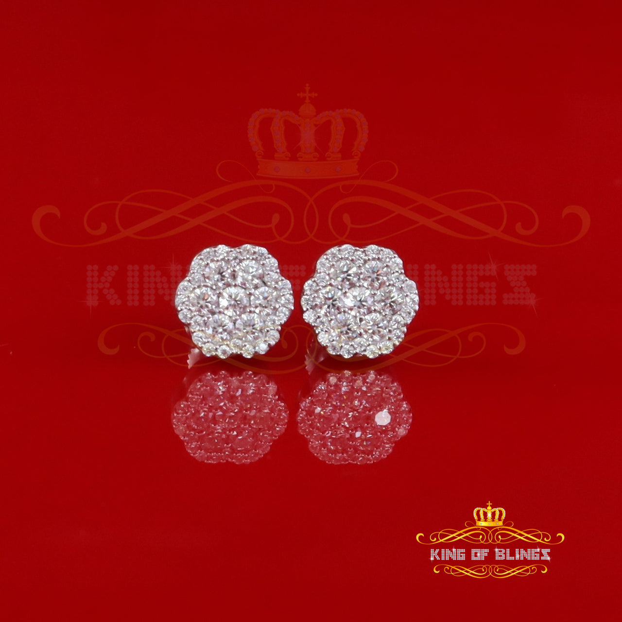 King Of Bling's 925 White Silver 0.66ct VVS 'D' Moissanite Floral Stud Earring Men's/Womens King of Blings