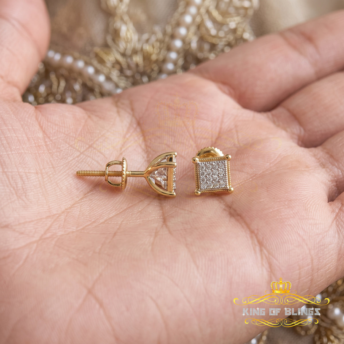 King Of Bling's 0.10ct Diamond Collection Yellow 925 Sterling Silver Women & Men Square Earrings KING OF BLINGS