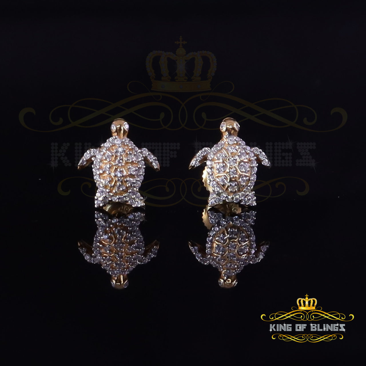 King of Bling's 925 Sterling Yellow Silver 0.50ct Cubic Zirconia Turtle Earring Women & Men's