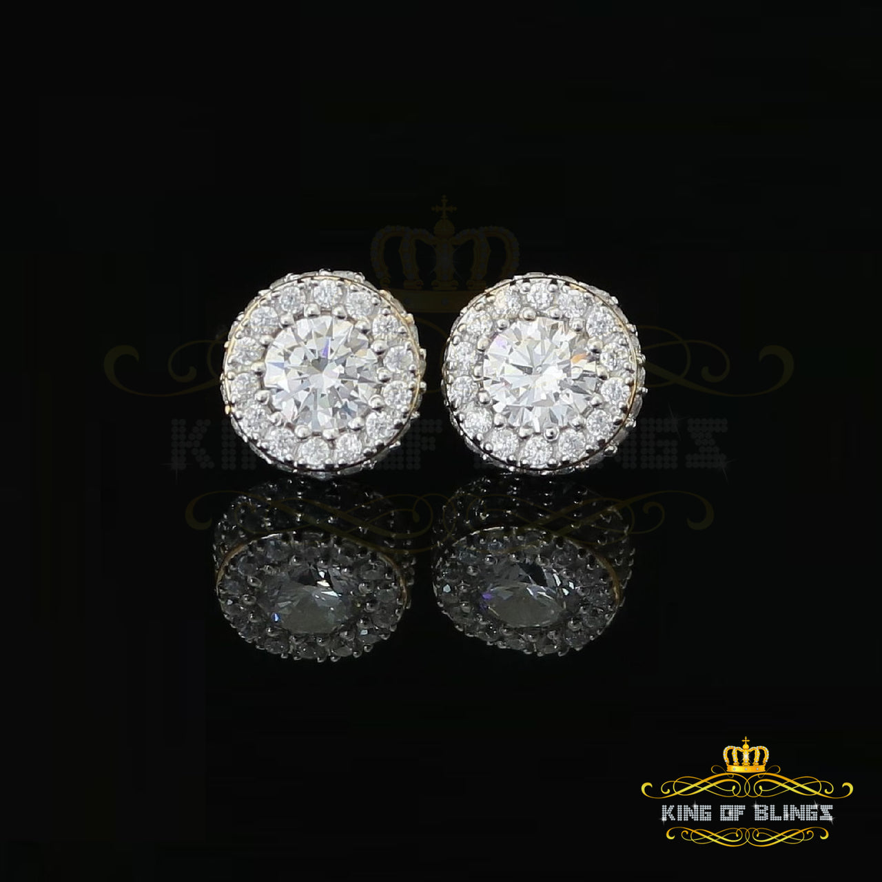 King of Bling's Aretes Para Hombre 925 Yellow Silver 6.57ct Cubic Zirconia Round Ladies Earring