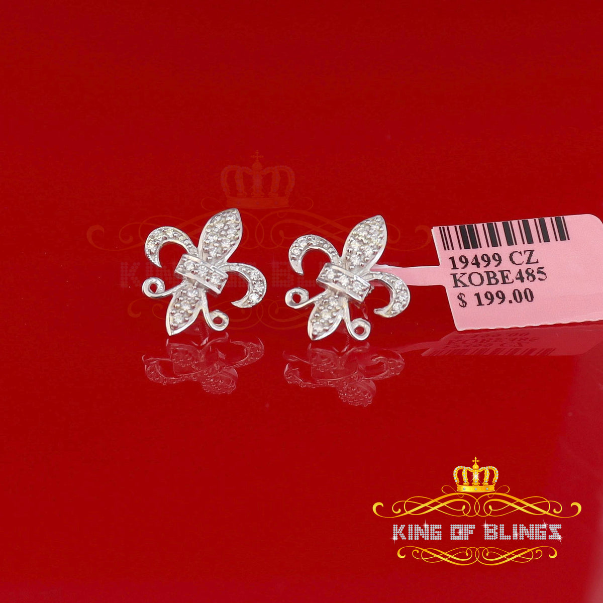 King of Bling's 925 White Silver Women's Fleur de Lis Screw Back 0.36ct Cubic Zirconia Earrings KING OF BLINGS
