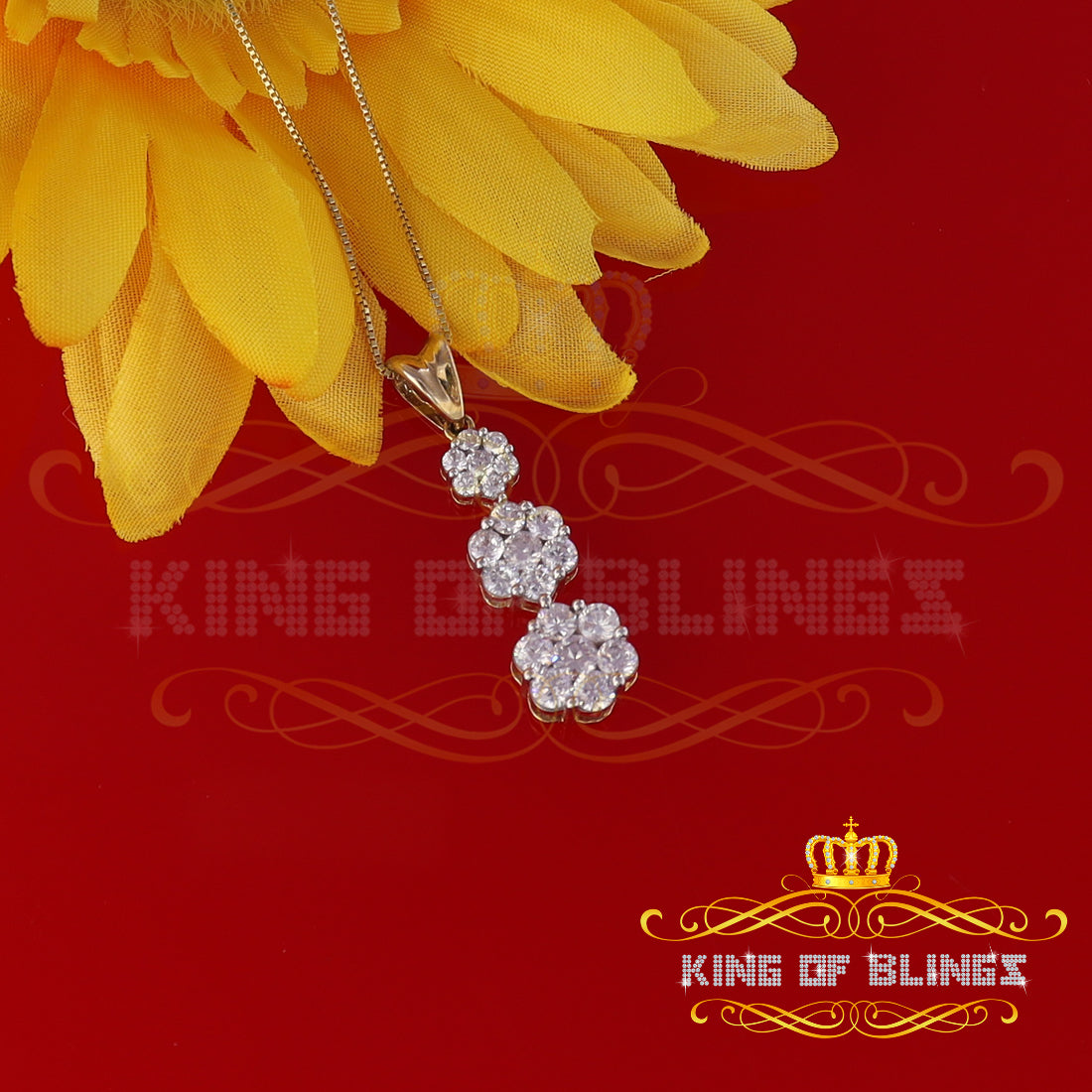 Yellow 925 past present future Sterling Silver Pendant 3.71ct Cubic Zirconia KING OF BLINGS