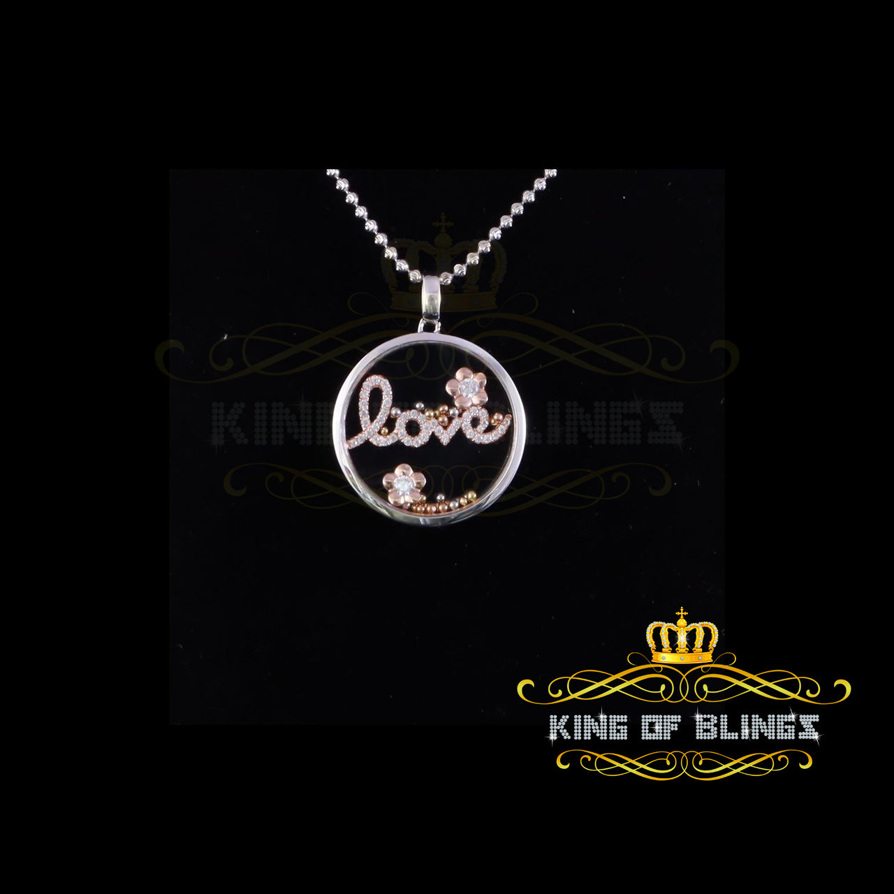 King Of Bling's Beautiful White Sterling Silver Charming LOVE Float Pendant with Cubic Zirconia