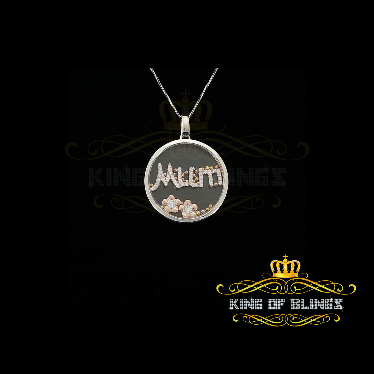 King Of Bling's White 925 Sterling Silver Charming Mum Letter Pendant Style with Cubic Zirconia