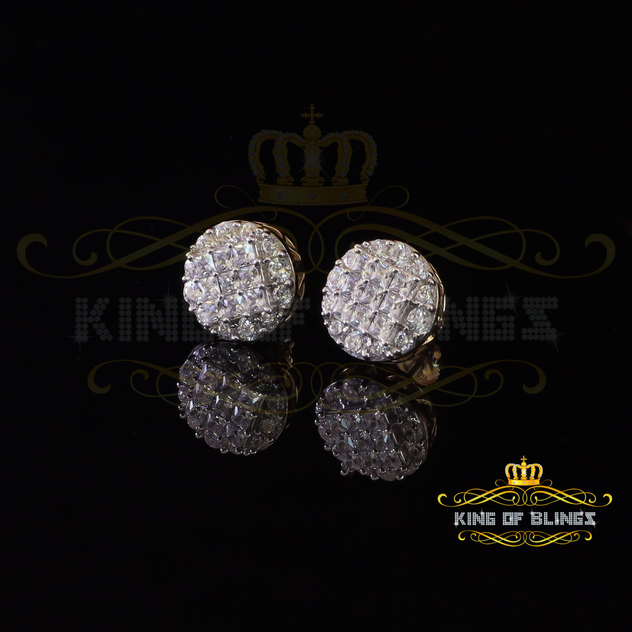 King of Bling's 3.46ct Cubic Zirconia 925 Yellow Sterling Silver Women's Hip Hop Round Earrings