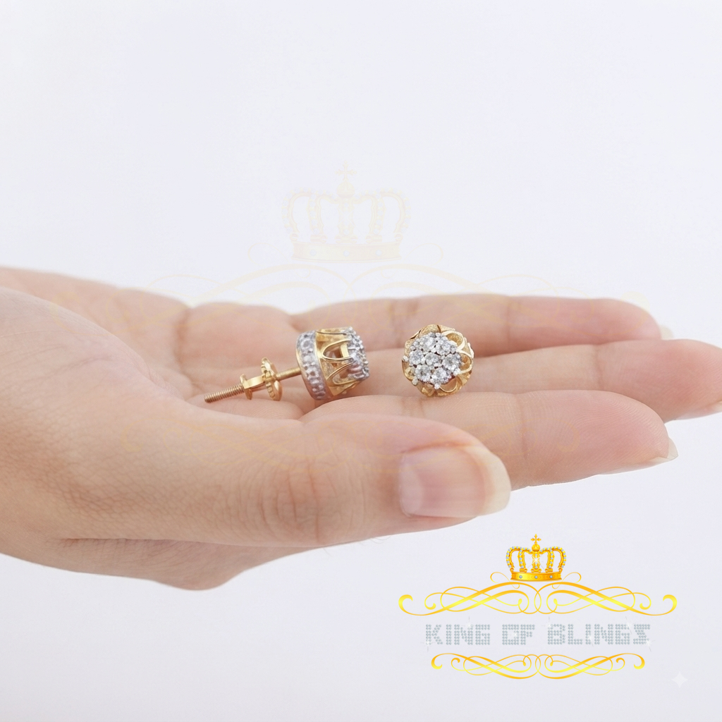 King of Blings-925 Sterling Silver Yellow 0.05ct Diamond For Men's & Women's Floral Earrings KING OF BLINGS