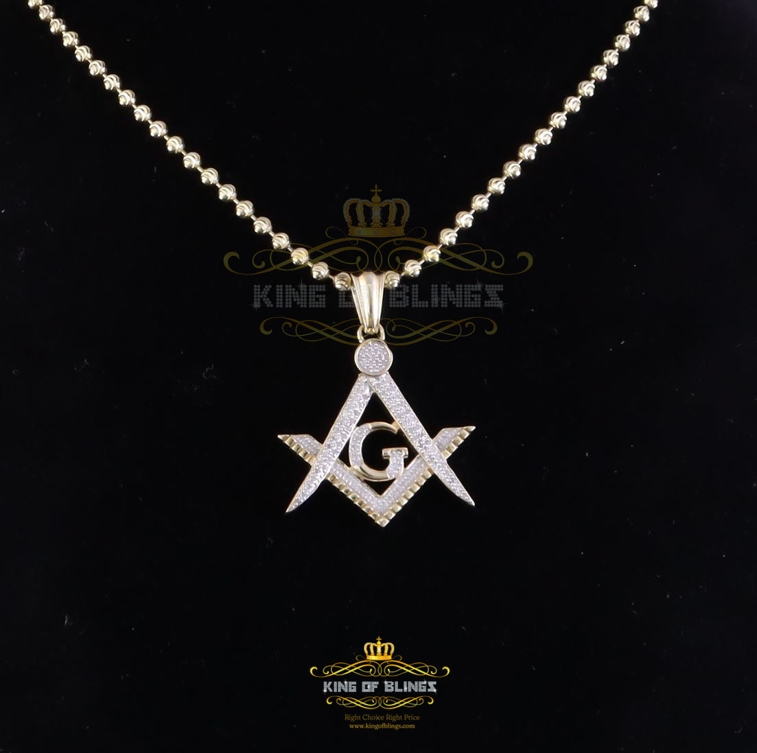 King Of Bling's Masonic Alphabet G 0.33ct Diamond Silver Yellow Charm Fashion Necklace Pendant KING OF BLINGS