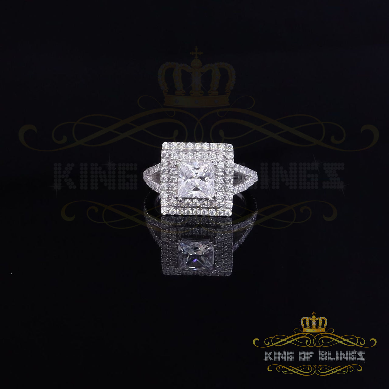 King Of Bling's3.58ct Cubic Zirconia Sterling White Silver Square Style Womens Ring Size 7