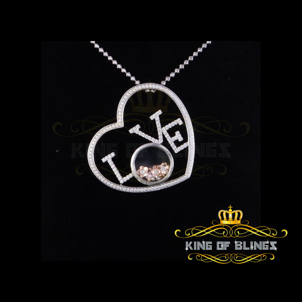 King Of Bling's Promising White 925 Sterling Silver 'LOVE IN HEART" Pendant with Cubic Zirconia