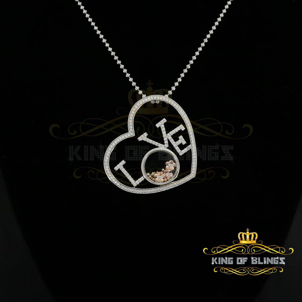 King Of Bling's Promising White 925 Sterling Silver 'LOVE IN HEART" Pendant with Cubic Zirconia