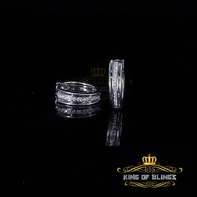 King of Bling's Cubic Zirconia 925 White Silver Hip Hop Women's & Men's Huggie Hoop Earrings