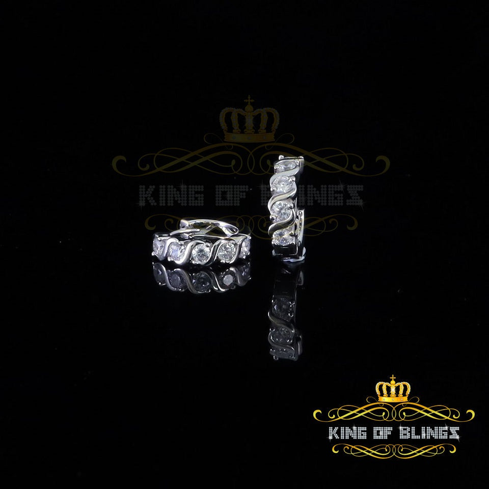 King of Bling's 925 White Silver Cubic Zirconia Hip Hop Women's & Men's Huggie Hoop Earrings