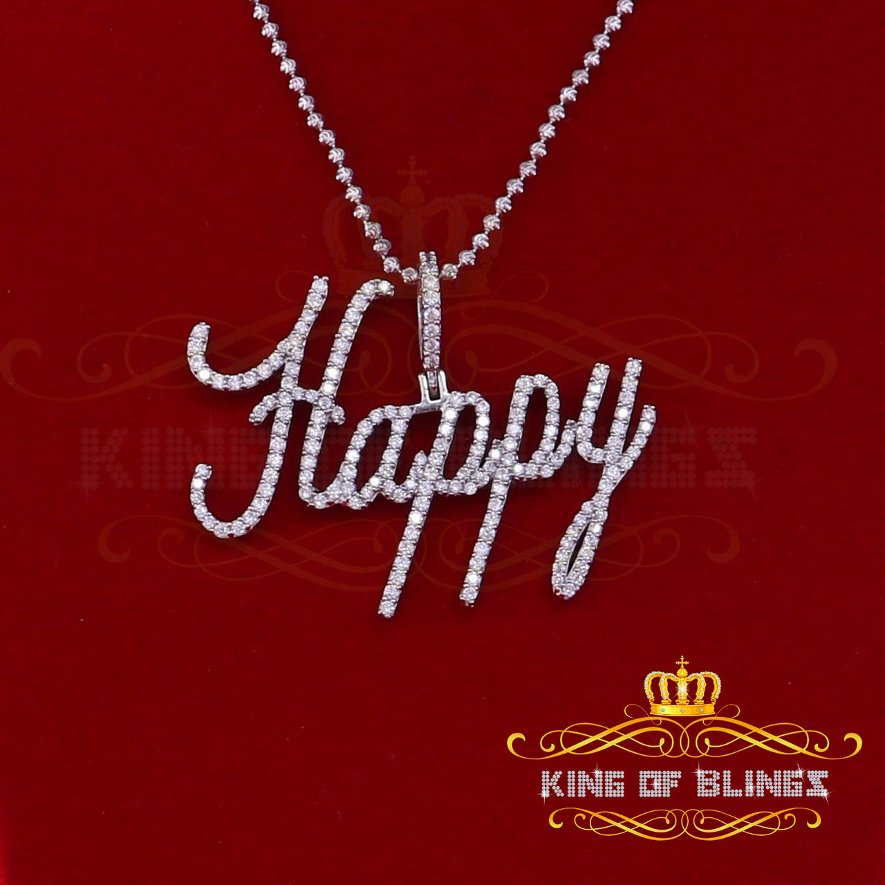 King Of Bling's White Beautiful 'HAPPY" Letter 925 Sterling Silver Pendant 4.75ct Cubic Zirconia