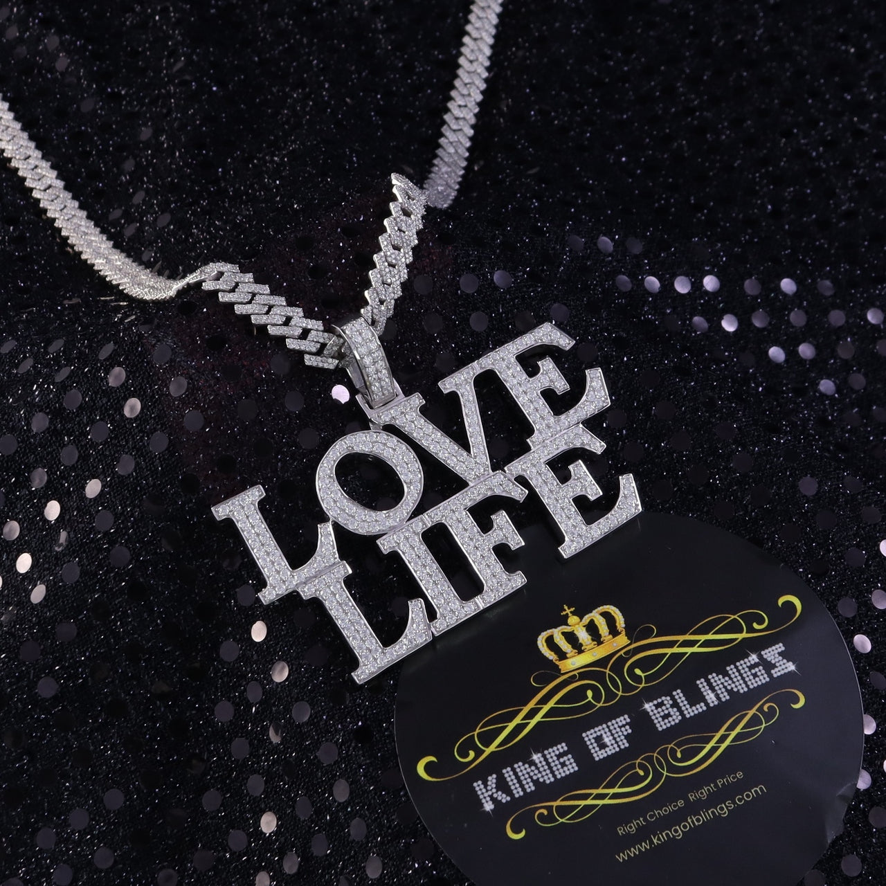 King Of Bling's White 925 Sterling LOVE LIFE Letter Charming Pendant with 11.64ct Cubic Zirconia KING OF BLINGS