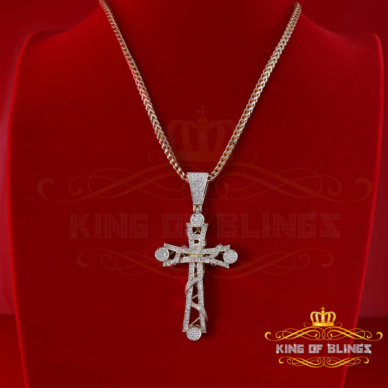 King Of Bling's Real 0.33ct Diamond Sterling Silver Fashion Cross Charm Necklace Yellow Pendant