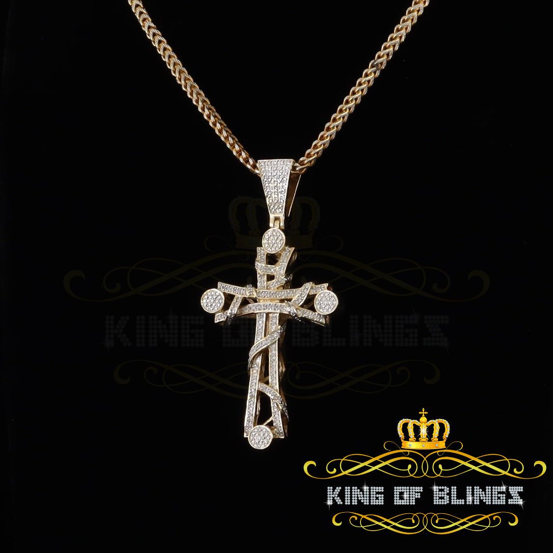 King Of Bling's Real 0.33ct Diamond Sterling Silver Fashion Cross Charm Necklace Yellow Pendant