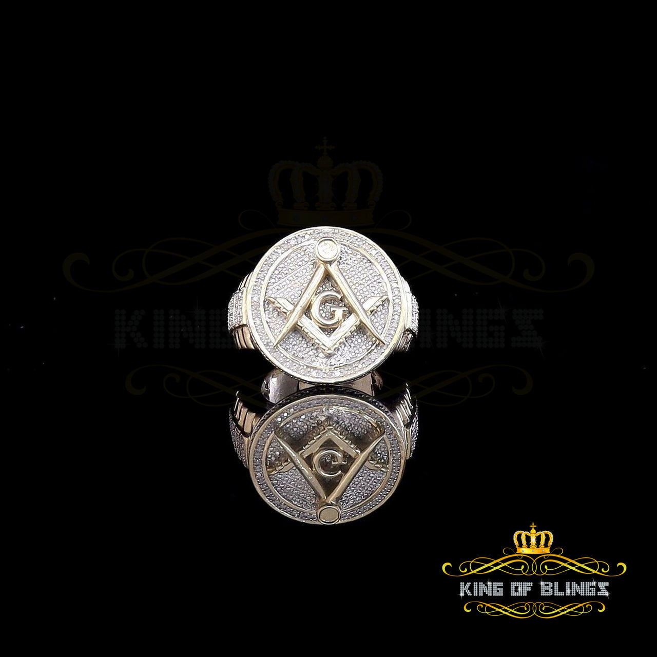 King Of Bling's Real 0.25CT Diamond Yellow 925 Silver Men's Adjustable Ring From Size 10 to 12