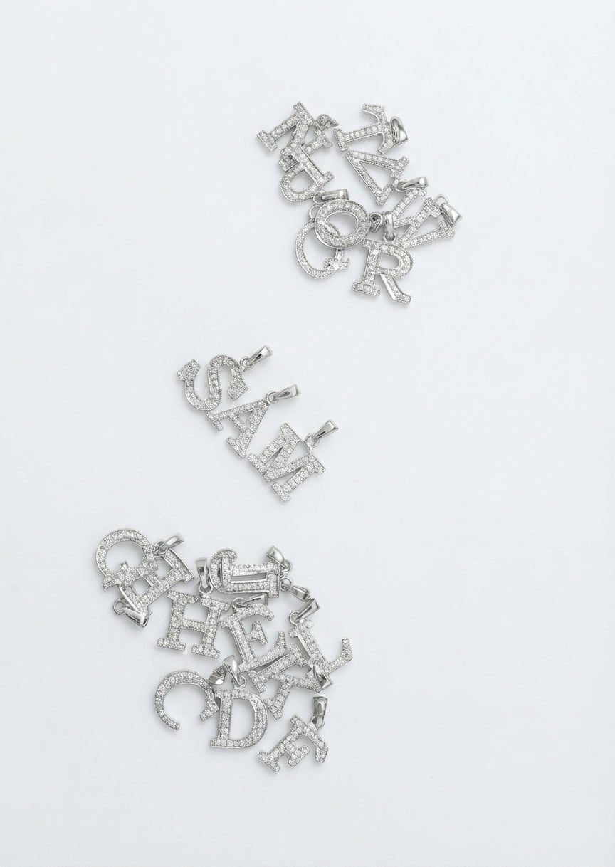 King Of Bling's Attractive Sterling SilverAll Alphabet Letter White Pendant with Cubic Zirconia KING OF BLINGS