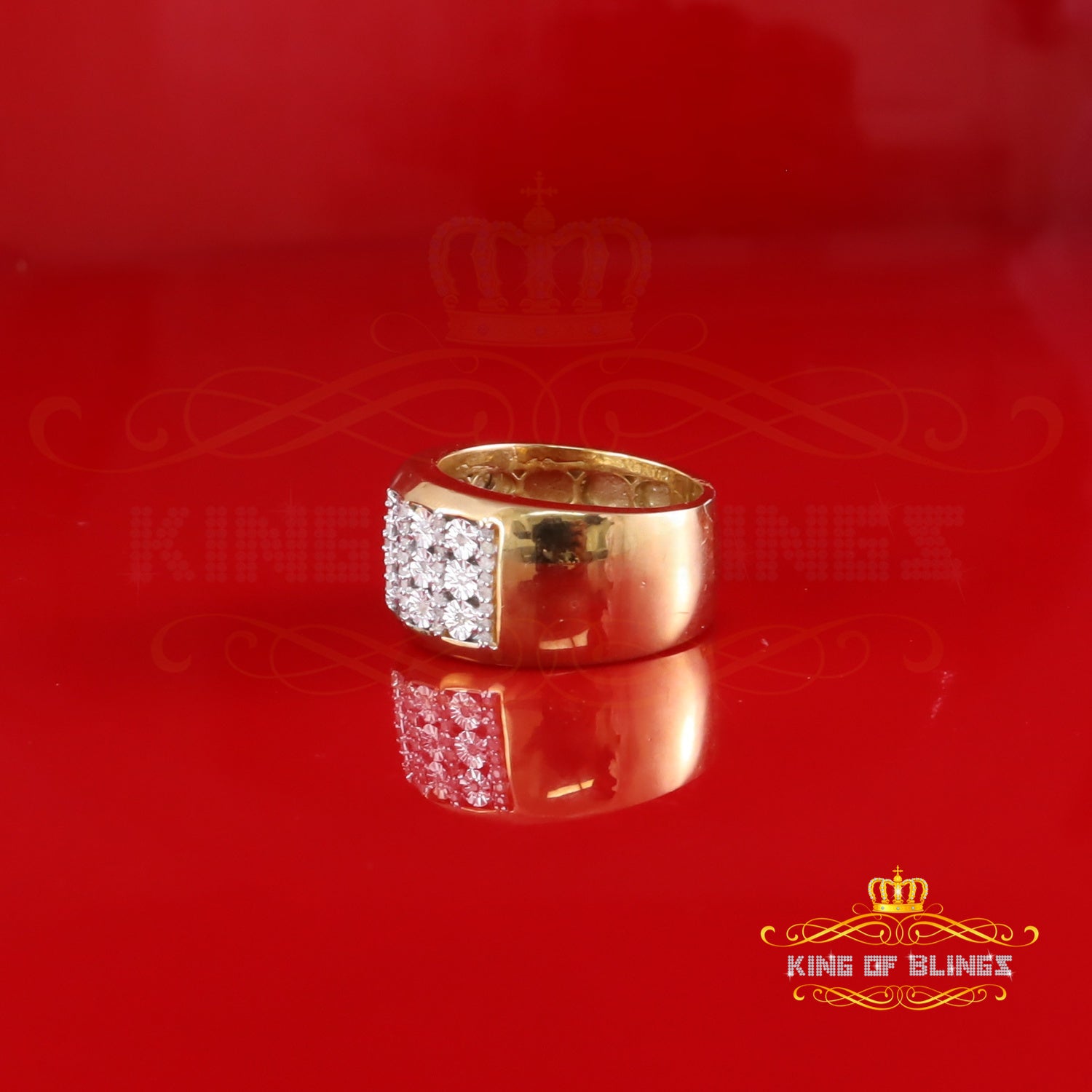 King Of Bling's Yellow Wedding Wide Band Ring Men Real 0.30ct Round Diamond 925 Silver Size 10 King of Blings
