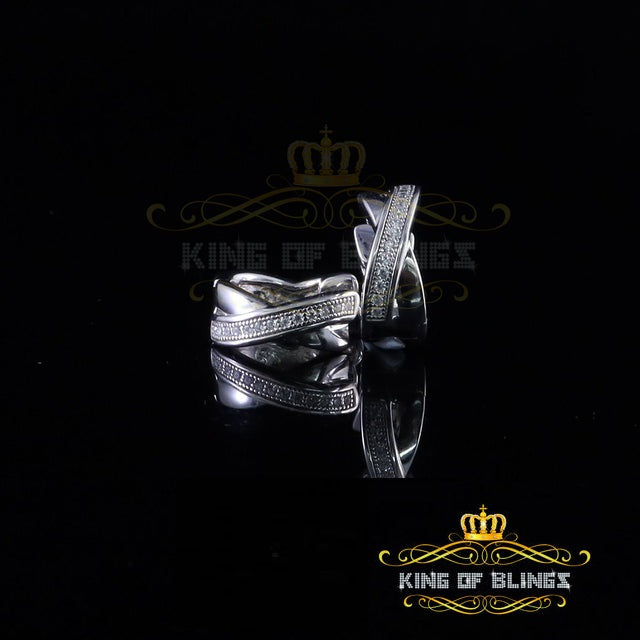 King of Bling's Mens hip hop white Gold 925 Sterling Silver Iced 1 row Huggie Hoop earrings