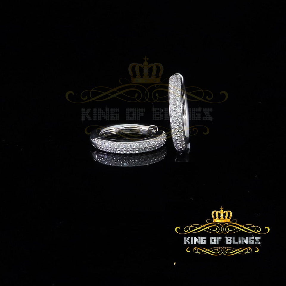 King of Bling's Cubic Zirconia 925 White Silver Hip Hop Women's & Men's Huggie Hoop Earrings