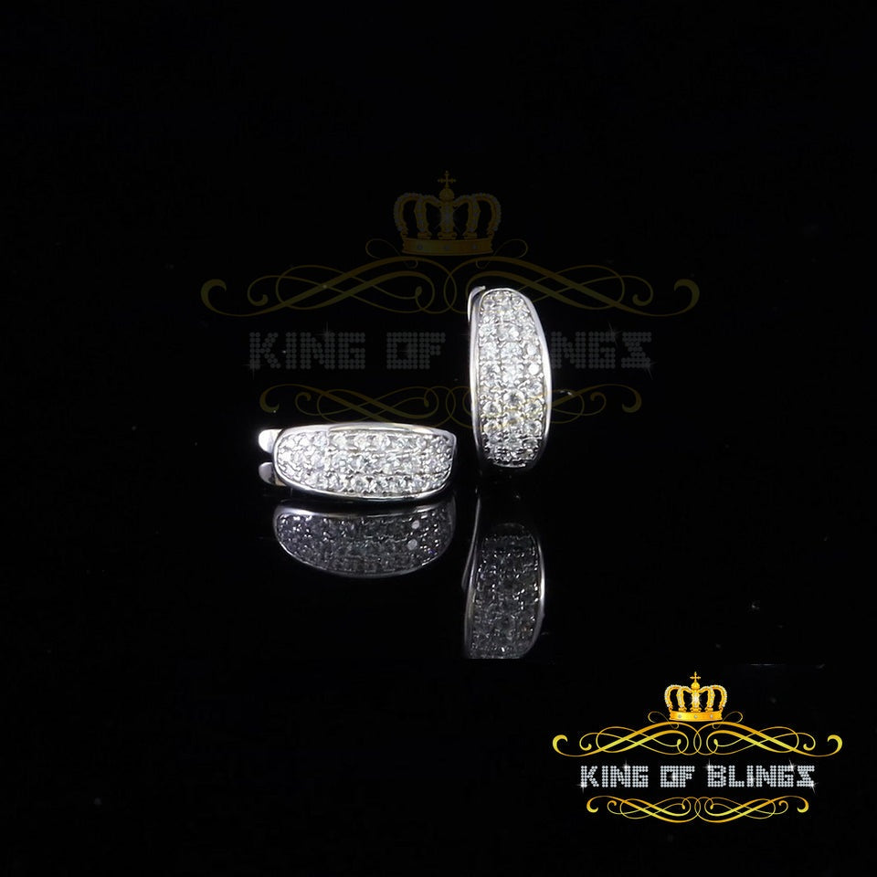 King of Bling's white Gold 925 Sterling Silver Mens hip hop Iced 3 row Huggie Hoop earrings
