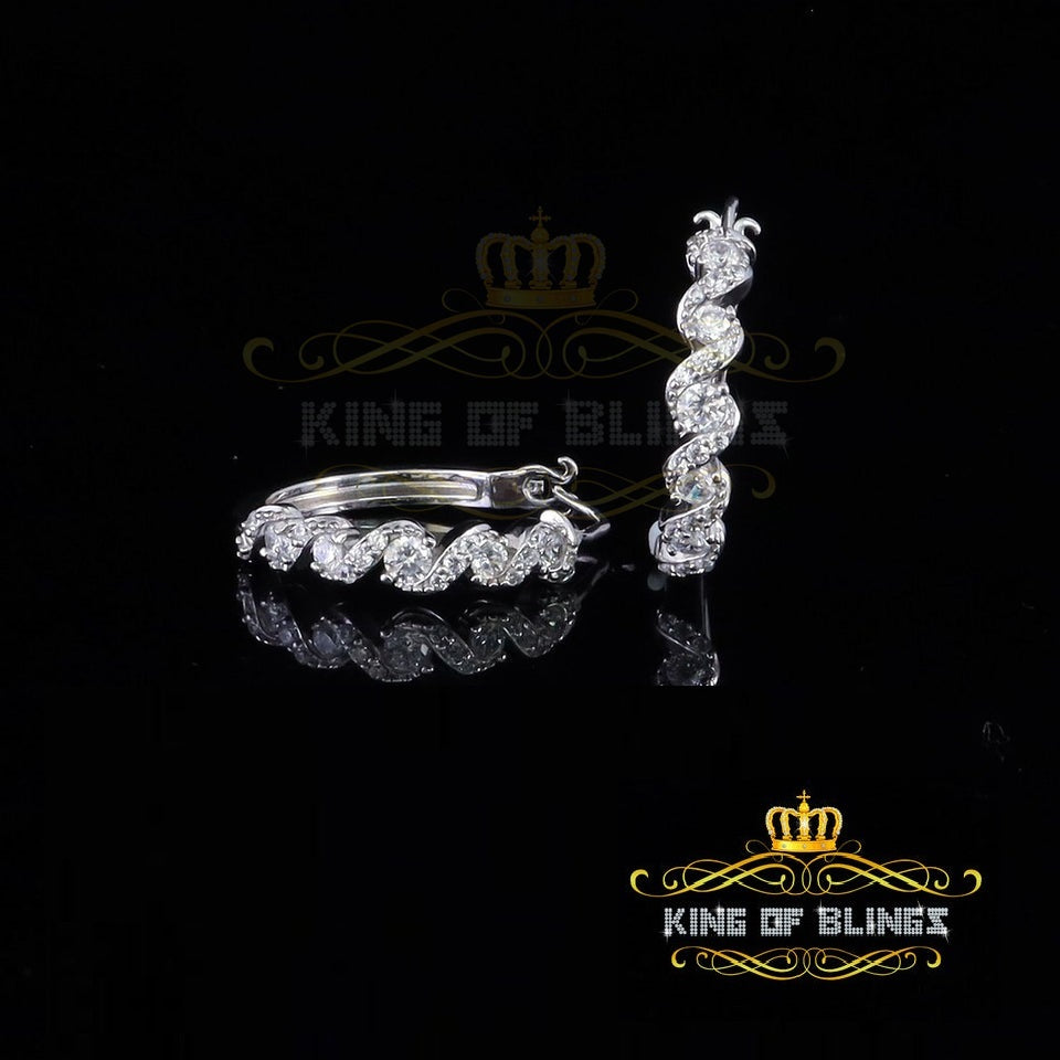 King of Bling's 1.25ct Cubic Zirconia Men'sHip Hop 925 Sterling Silver White Hoop Stud Earrings