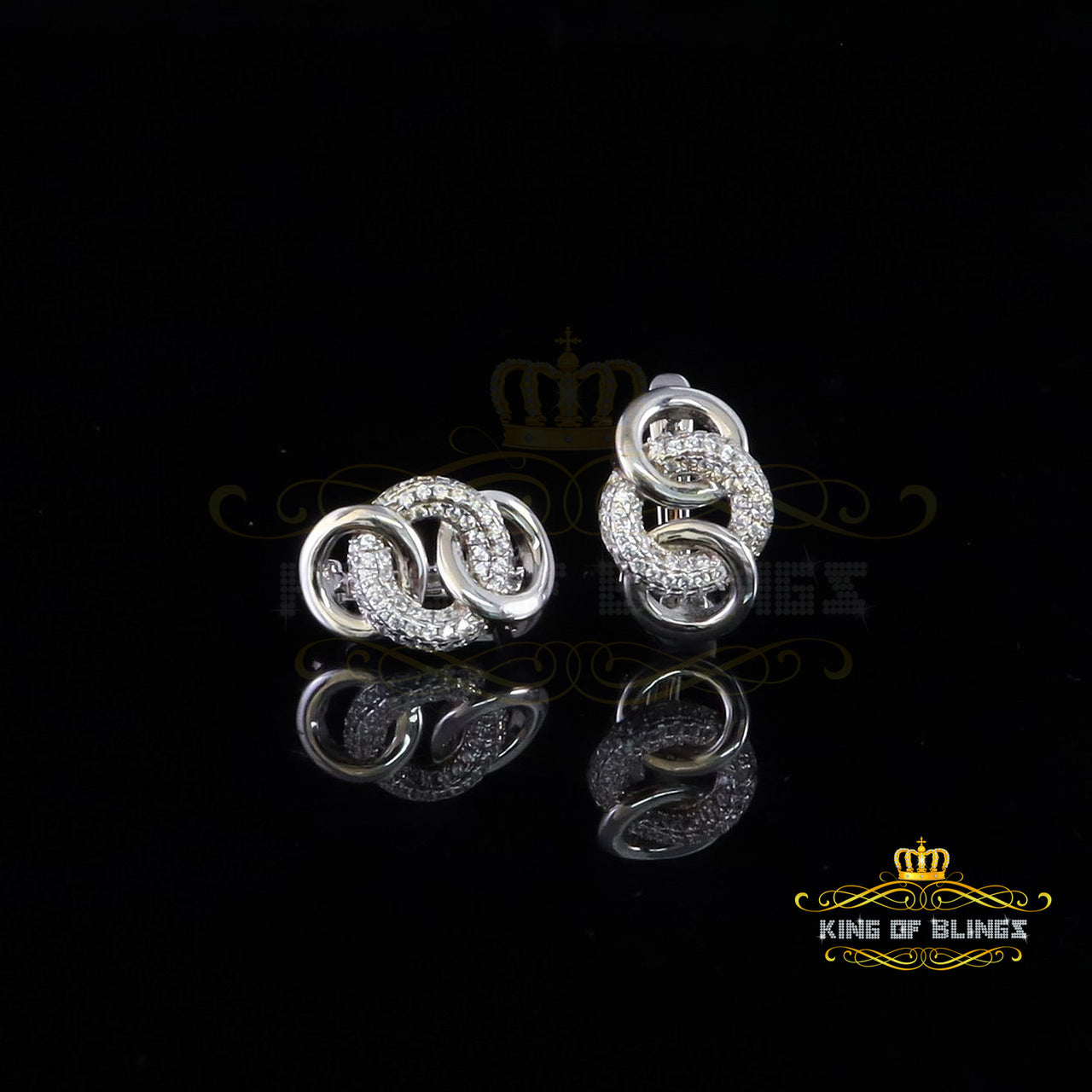 King of Bling's 1.00ct Sterling White Silver Round Dangling Hip Hop For Women's & Men's Earring
