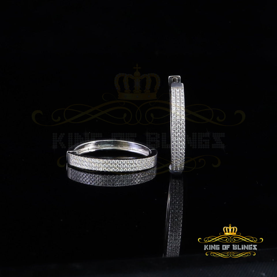 King of Bling's Hip Hop White 925 Silver Cubic Zirconia 3 Row Women's & Men's Hoop Earrings