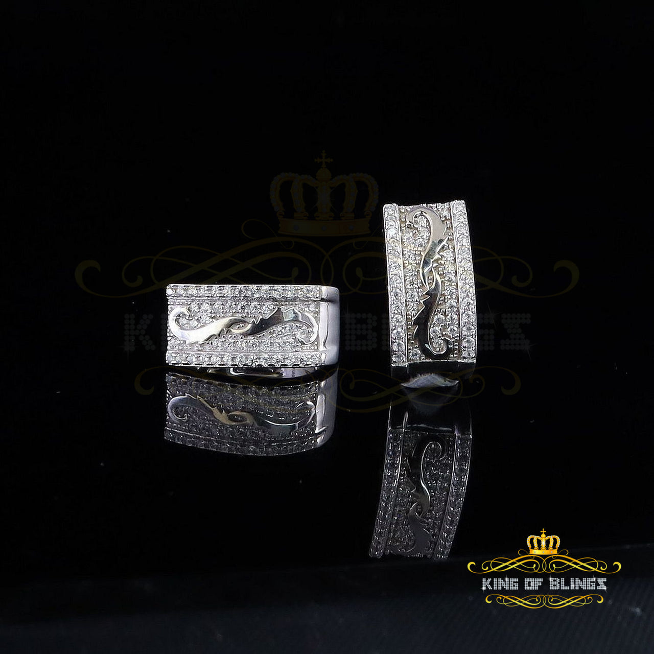 King of Bling's Hip hop Mens white Gold 925 Sterling Silver Iced 3 row Huggie Hoop earrings