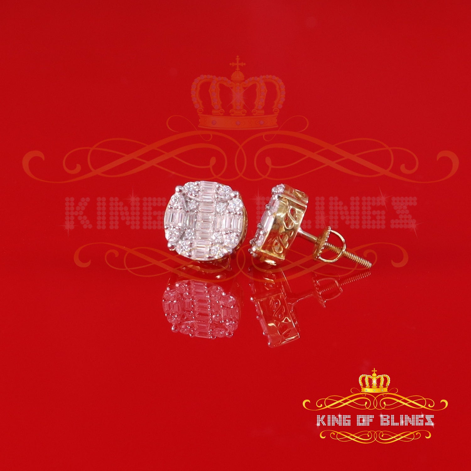 King of Bling's Men's/Womens Silver Yellow 2.00ct VVS 'D' Moissanite Round Classic Earrings KING OF BLINGS