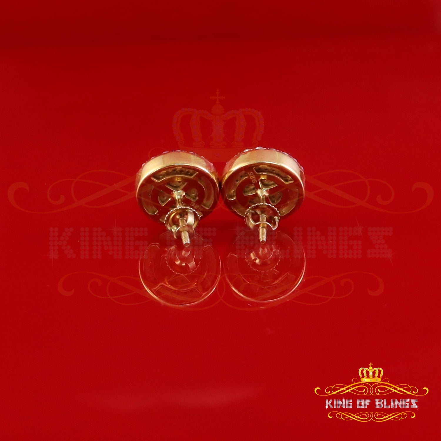 King  of Bling's 925 Yellow Silver 1.00ct VVS 'D' Moissanite Round Stud Earring Men's/Womens King of Blings