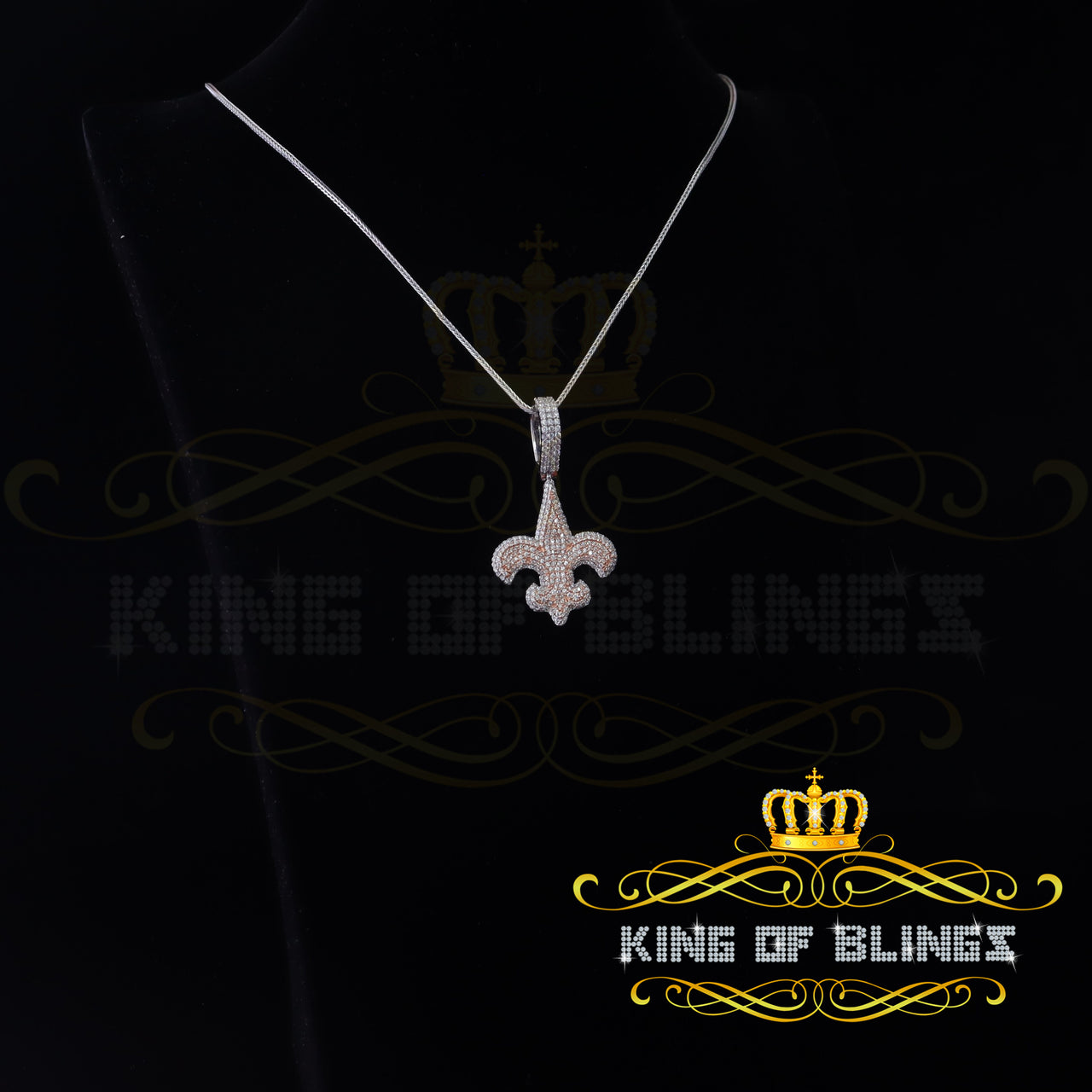 King Of Bling's Fancy 925 Sterling Silver Fleur de Lis White Pendant with 7.04ct Cubic Zirconia