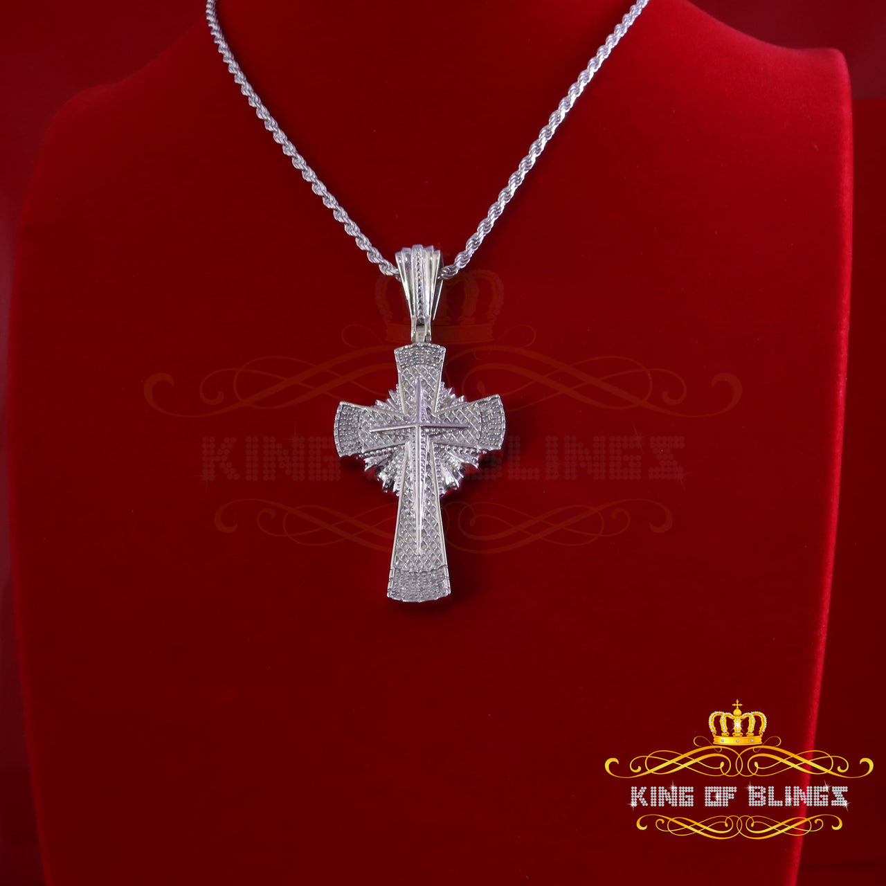 King Of Bling's Real 0.33ct Diamond 925 Sterling Silver CROSS White Charm Necklace Pendant