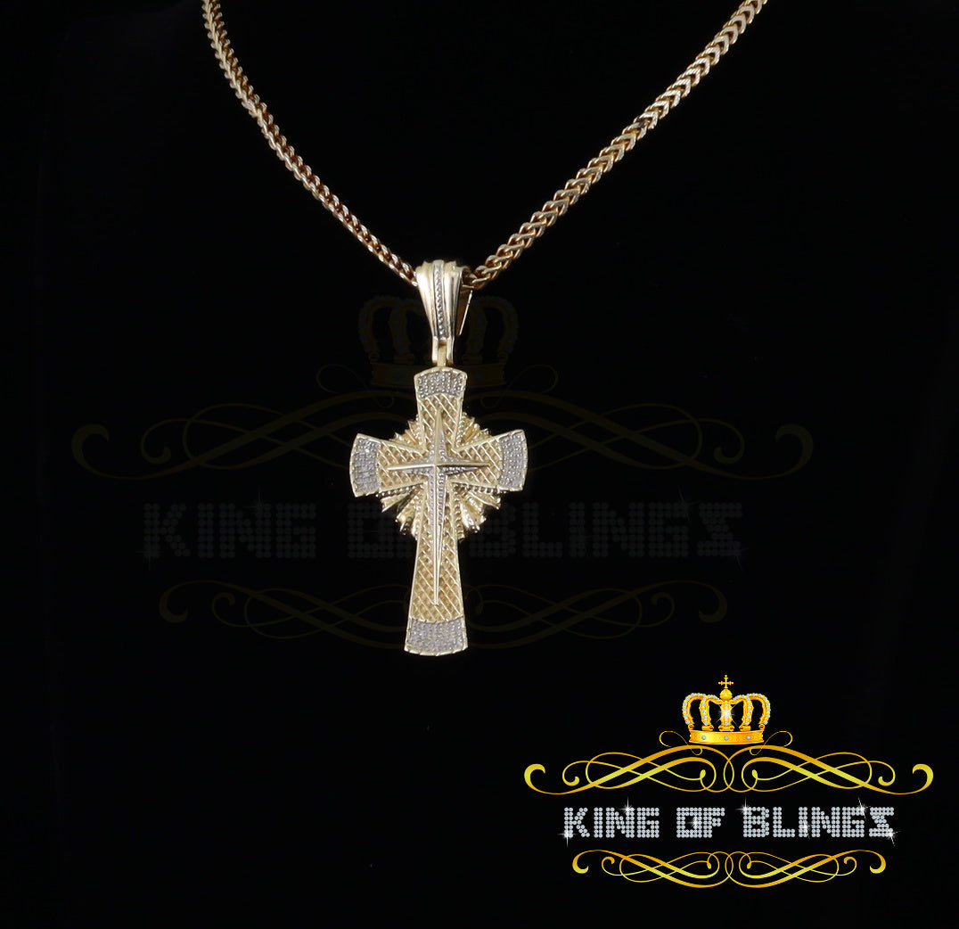 King Of Bling's Real 0.33ct Diamond 925 Sterling Silver Cross Charm Necklace Yellow Pendant